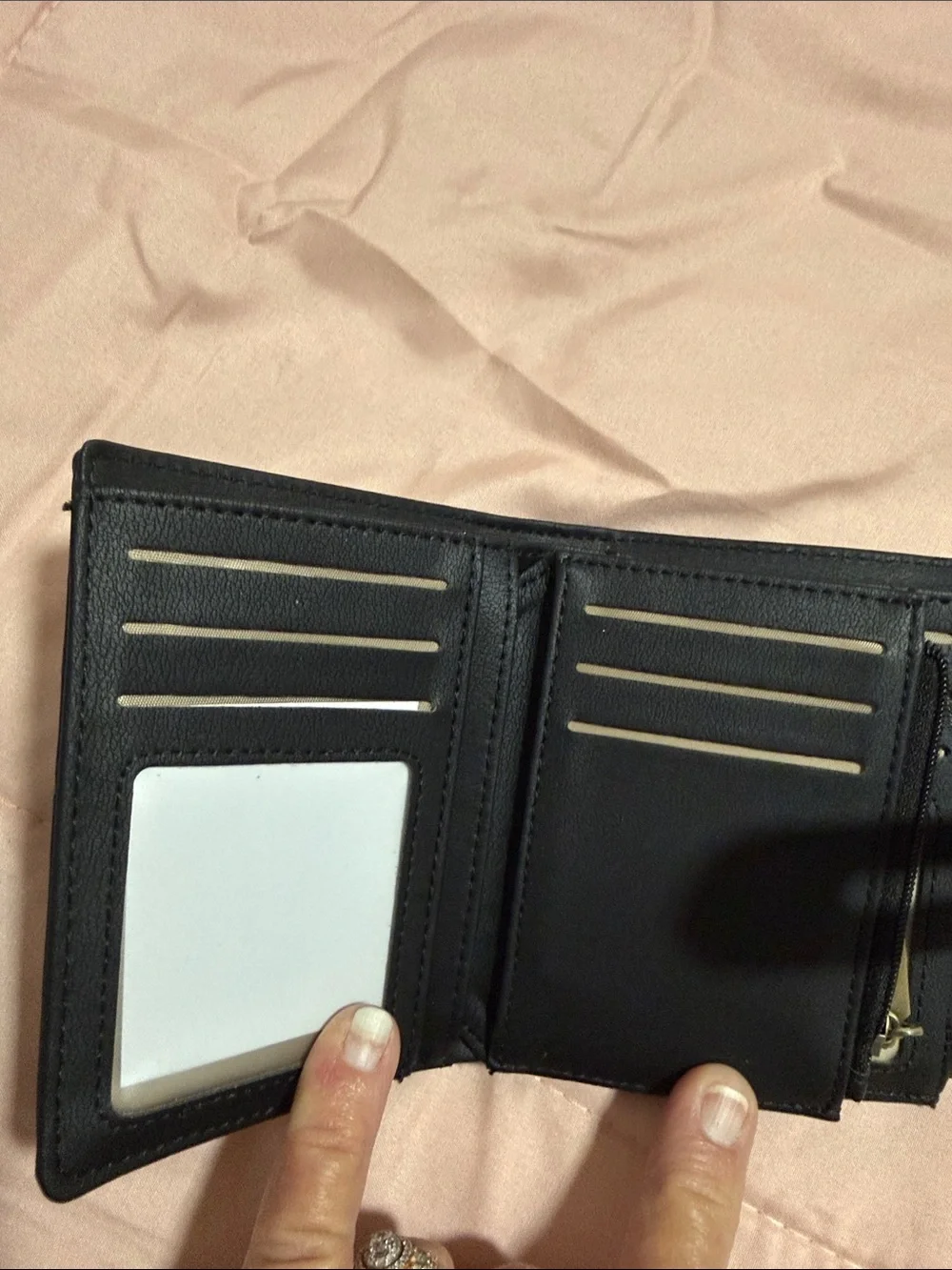 Classic Black Women's Wallet - Compact Snap & Zip Card Holder
